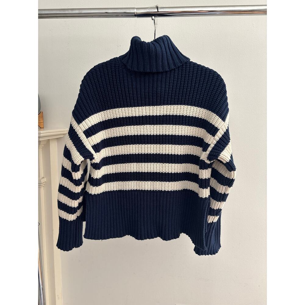 Madewell Striped Turtleneck Sweater XXS Navy Blue Ivory Chunky Knit Pullover - Picture 4 of 9